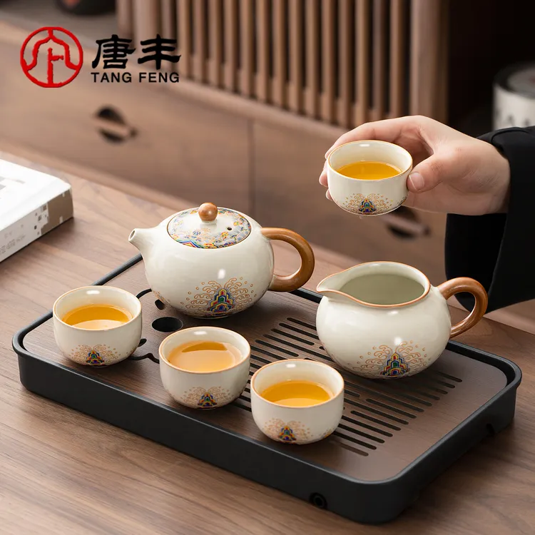 唐丰汝窑功夫茶具套装家用办公室宿舍酒店泡茶专用简约喝茶瓷器