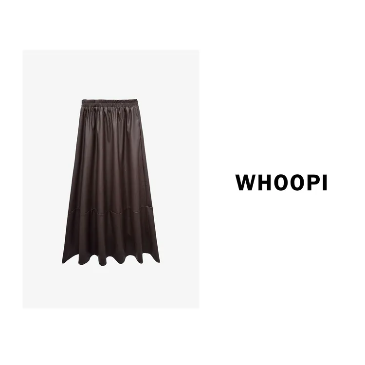 【Whoopi】【日落大道】复古美拉德PU蛋白皮连腰结构线A字皮裙伞裙秋