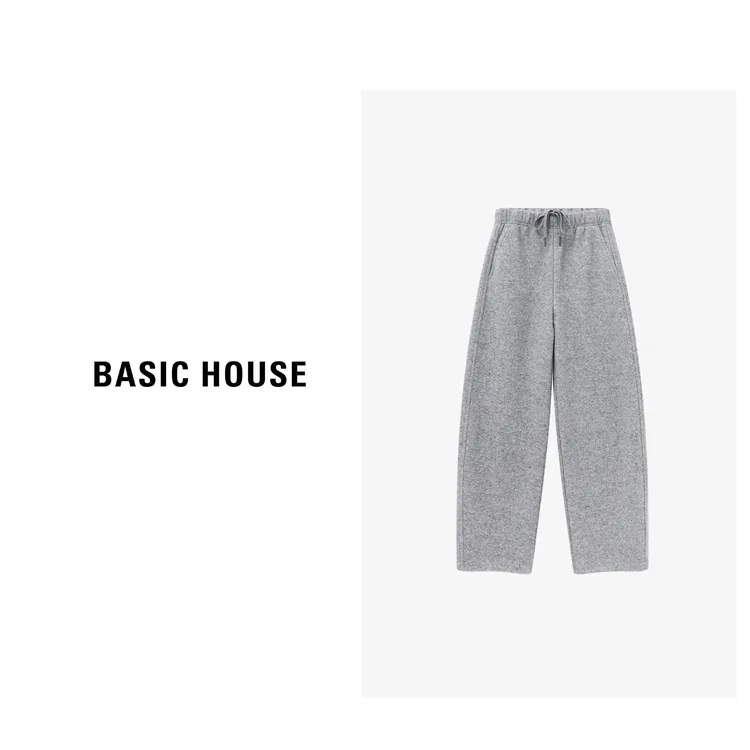 Basic House/百家好针织直筒时尚百搭阔腿简约休闲裤-B0625B5QDH2