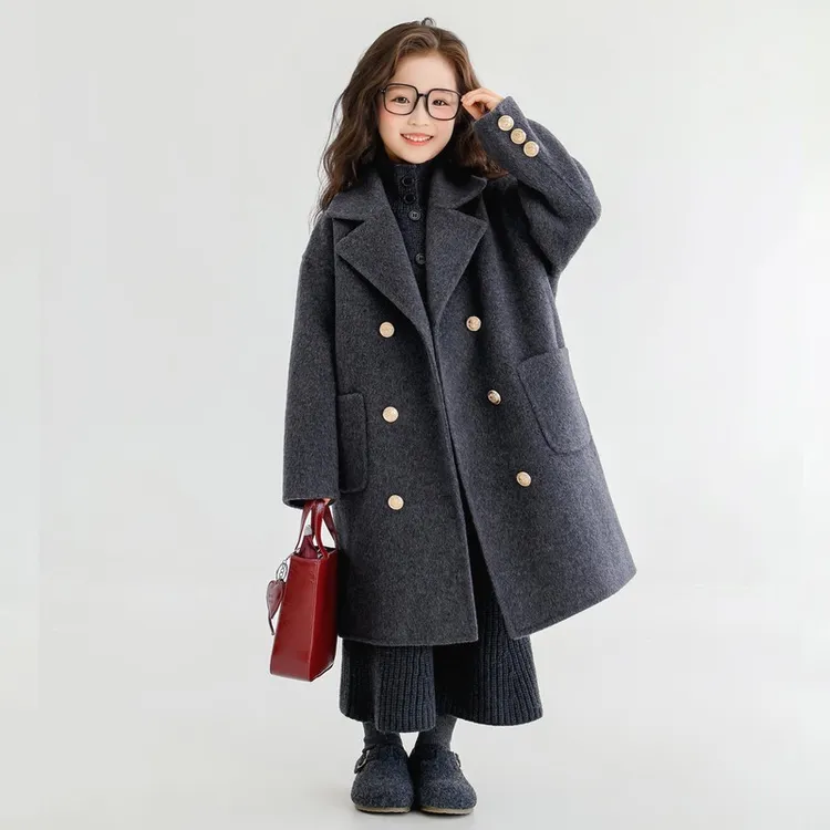巴拉儿童双面羊绒呢大衣25秋冬新款女童中长款过膝羊韩系儿童双面
