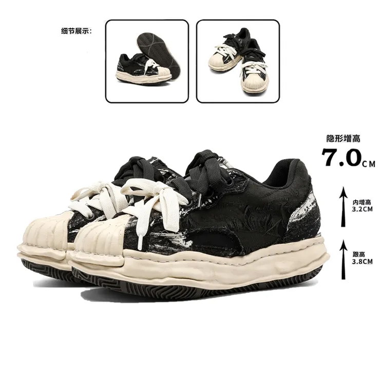 午夜雪花蕾丝流苏朋克风溶解鞋7CM隐形内增高轻便休闲鞋小众潮流