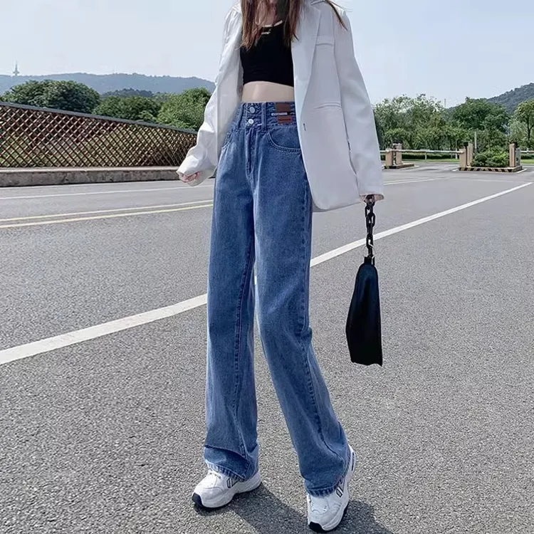 阔腿牛仔裤女春秋夏季2025年新款宽松显瘦高腰直筒黑色拖地裤子女