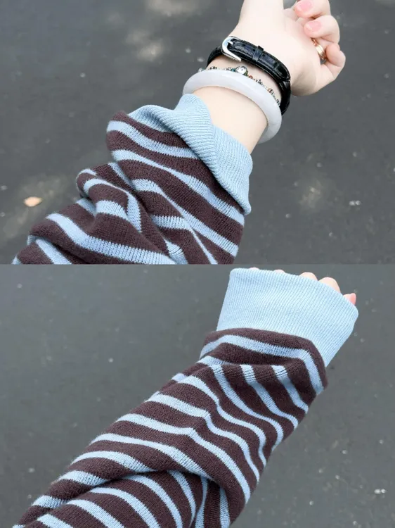 韩系学院风翻领条纹毛衣女秋季复古百搭撞色宽松休闲长袖针织上衣