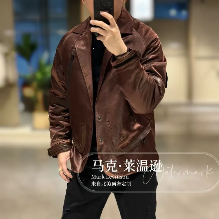 【马克·莱温逊】竹纤维真皮拼接棉羊毛桑蚕丝填充休闲西装81220