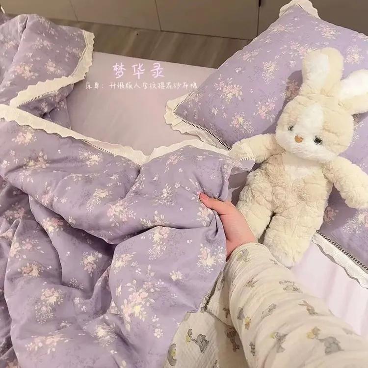 直播爆款朵润色A类法式花边款工艺纯棉纯100支纯棉四件套