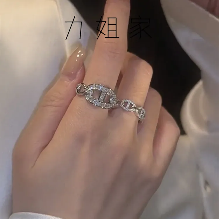 铜合金锆石戒指 戒指精致轻奢猪鼻子戒指轻奢锆石高级感开口戒