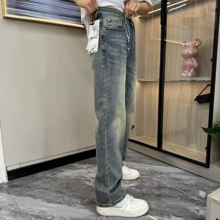 男士高品质水洗复古蓝直筒软牛仔长裤（8827）
