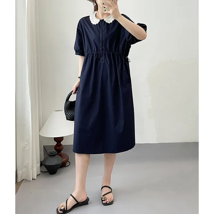 （衣兮文艺拼接连衣裙）85112-1夏季时尚减龄两侧收腰娃娃领中长裙D