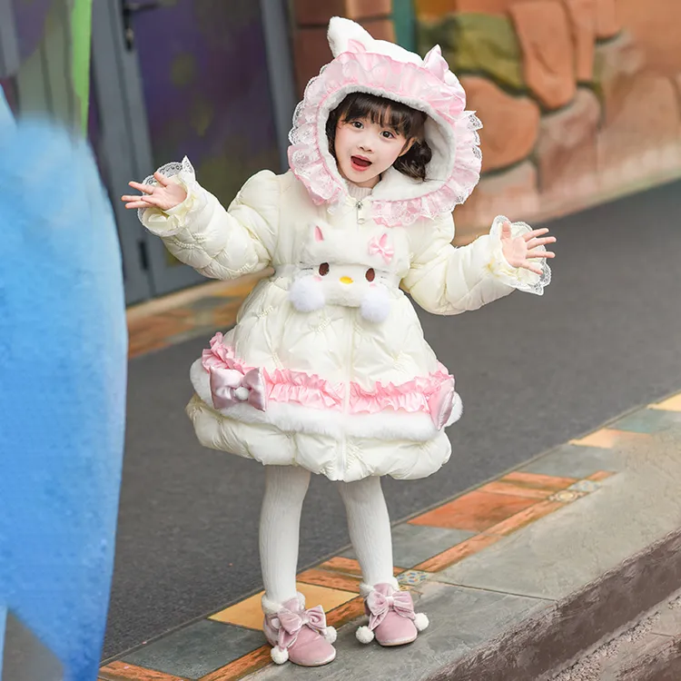 女童美乐蒂洛丽塔棉服中长款冬装女宝宝加厚棉衣洋气冬季公主外套