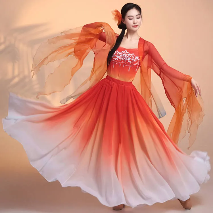女款古典舞蹈服飘逸渐变纱衣大袖衫大摆裙中国舞演出服