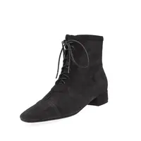 25秋冬新款真皮系带小方头百搭短靴