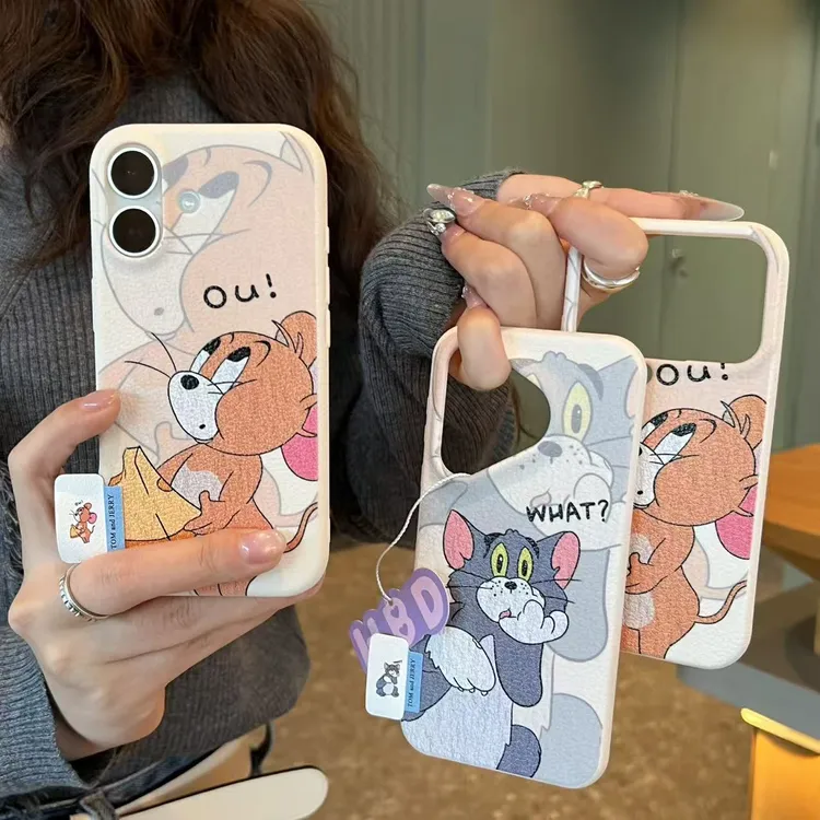 奥菲顿重影汤姆杰瑞标签适用苹果16皮纹手机壳小米17vivo华为oppo