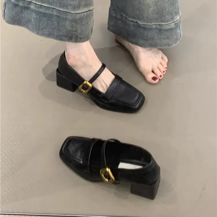 复古玛丽珍鞋女2024年秋季法式气质优雅配裙子方头浅口粗跟通勤鞋