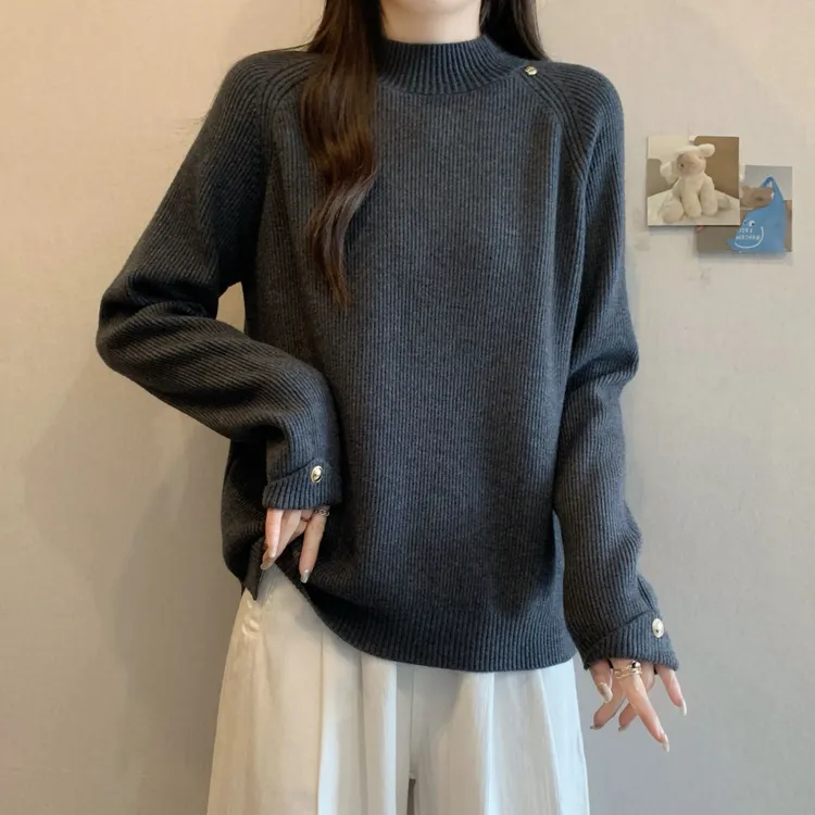 大码遮肚子半高领加厚打底毛衣女秋冬胖MM宽松显瘦百搭洋气针织衫