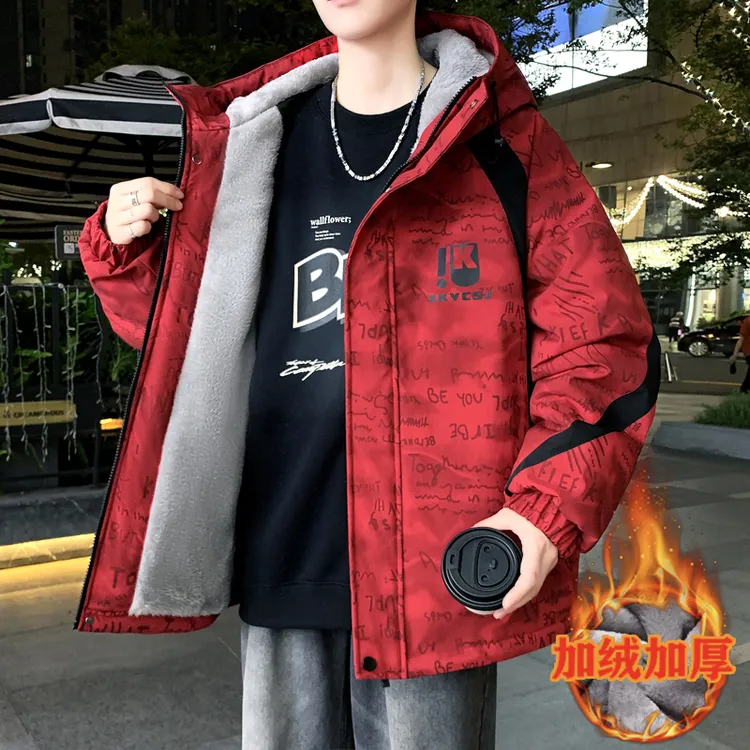 工装外套男秋冬季2025新款夹克外套连帽夹克男青少年加绒冲锋衣服