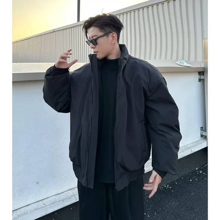黑色短款飞行夹克棉服男款冬季cleanfit立领工装外套加厚保暖棉衣