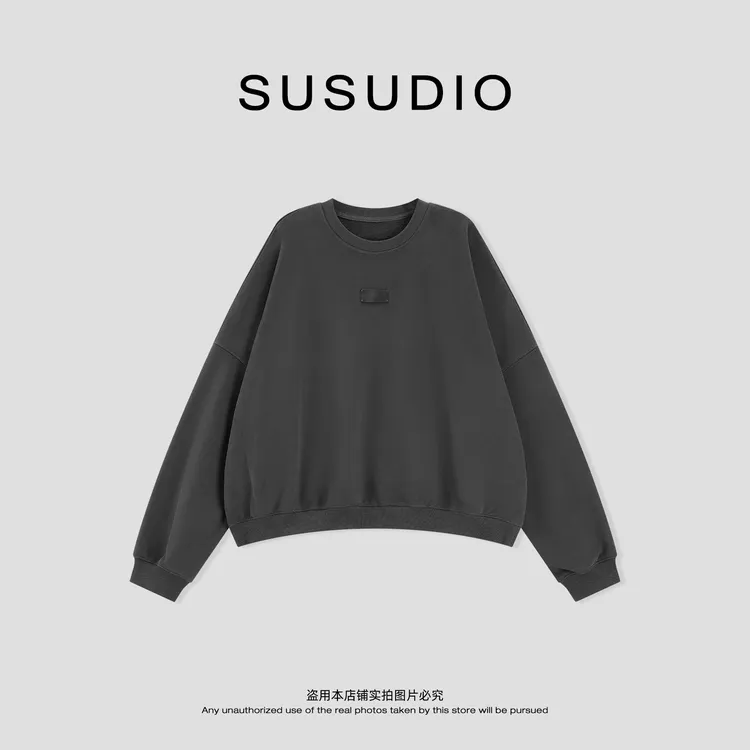SUSUDIO 冬季胸前徽标立体加绒宽松休闲圆领卫衣 60068