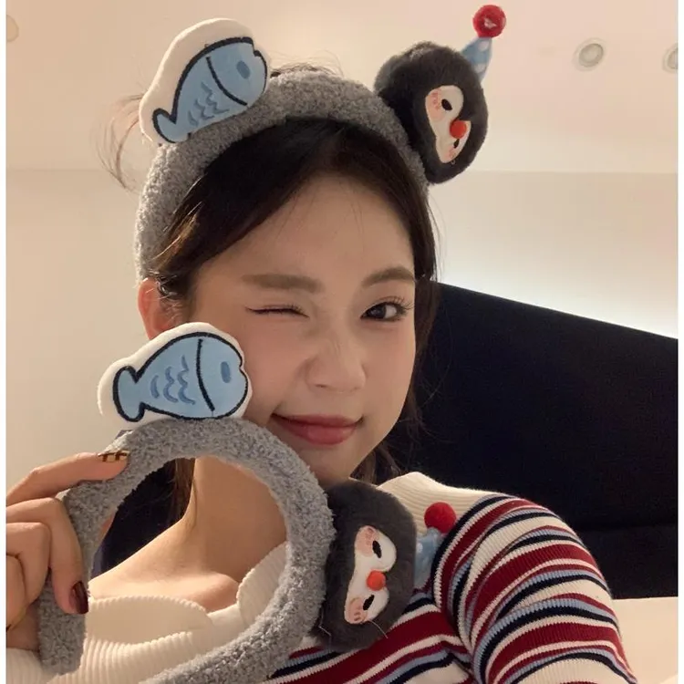 元气满满韩系ins风甜美少女心可爱小企鹅发箍百搭简约秋冬毛绒