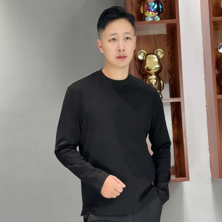 现货-260克重磅纯棉高品质圆领长袖T恤秋冬男女百搭打底衫轻奢