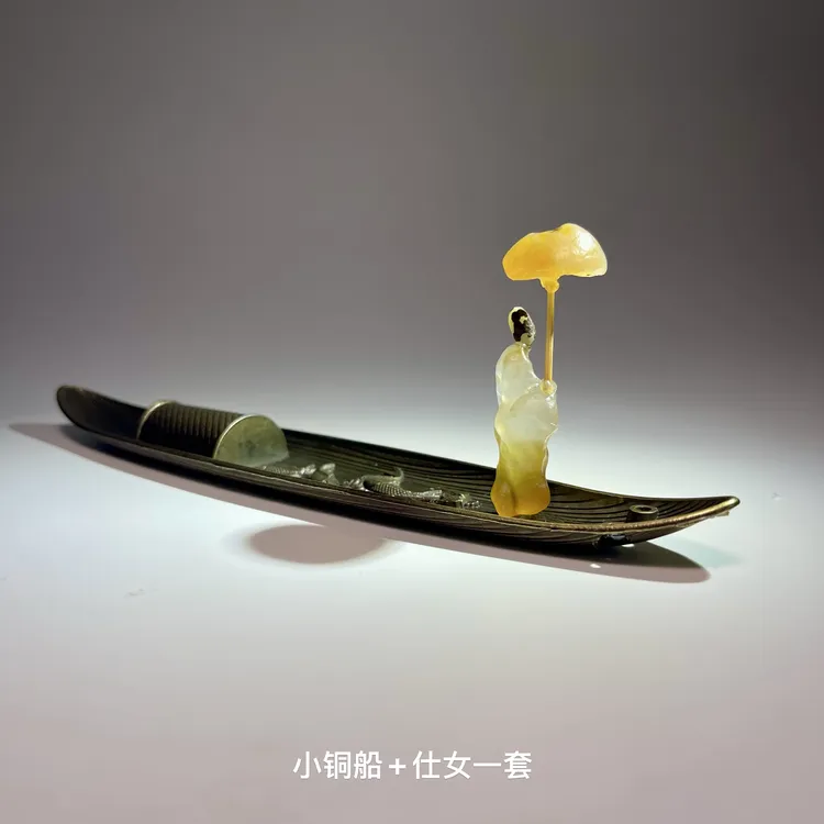 阿拉善戈壁石组合拼接古风仕女人物含船一套