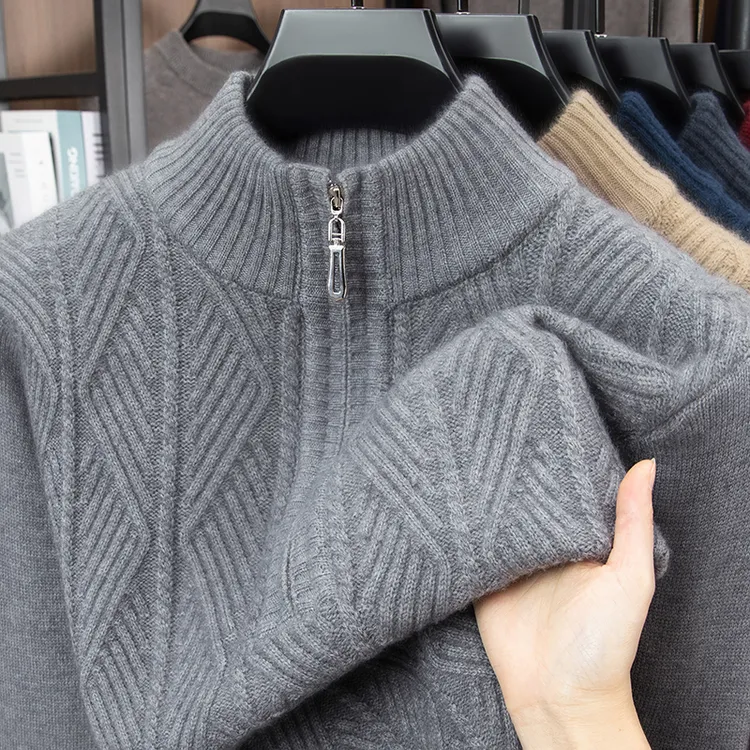 100%纯羊毛！重磅特厚绞花双面提花冬款可机洗男士高端羊毛衫