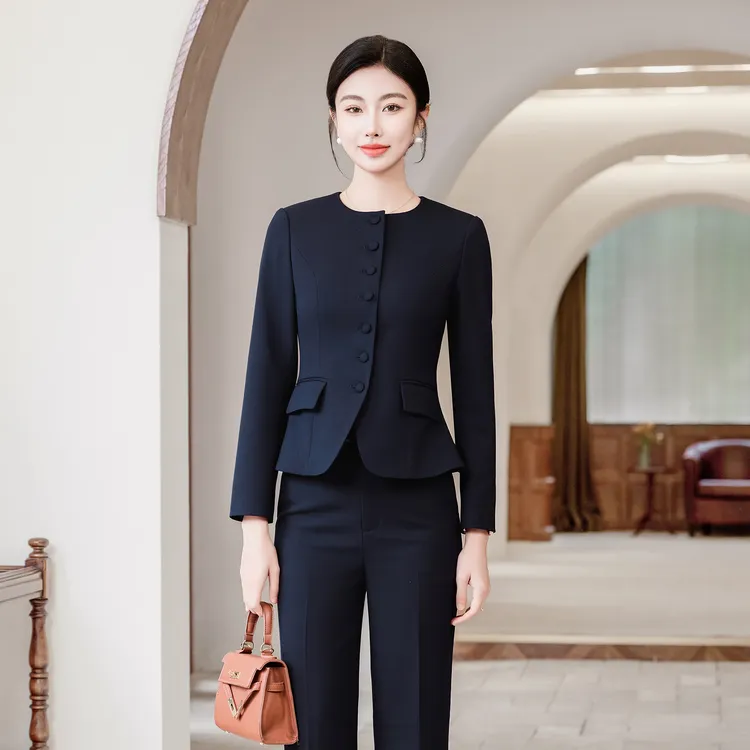 职业西装秋冬修身套装女气质时尚女神范蓝色通勤春秋长袖女士工作