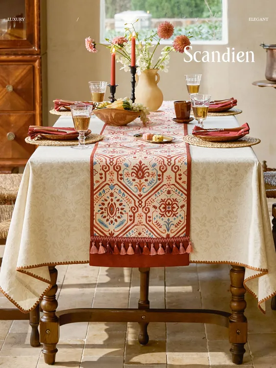 【店铺推荐】民族风防水桌旗红色喜庆氛围感布置餐桌旗高端长条盖布