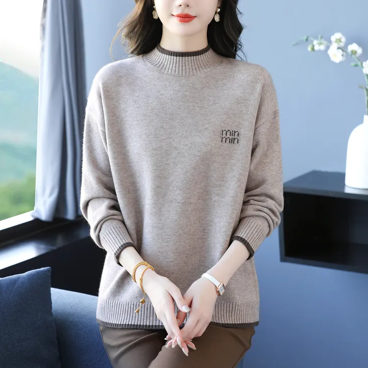 胖妈妈秋冬半高领毛衣女宽松加大码羊毛衫胖mm洋气上衣内搭打底衫