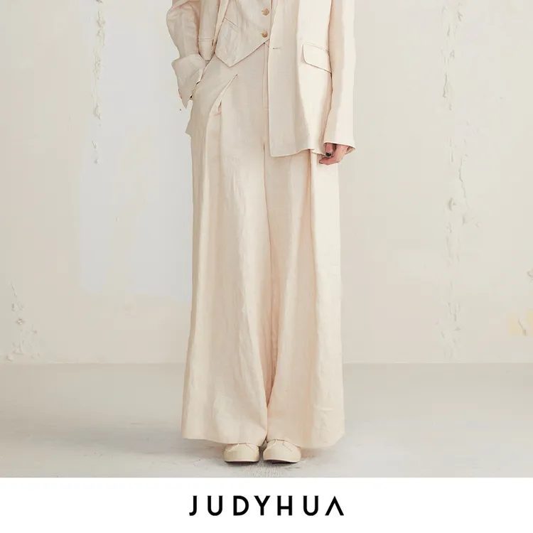 JUDYHUA 极简亚麻阔腿长裤