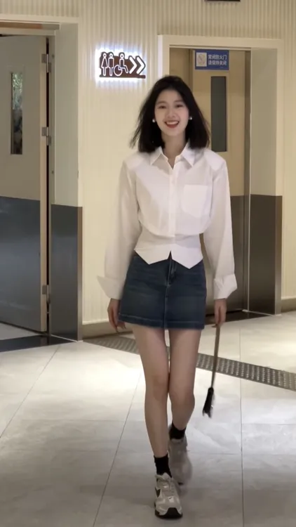 【自由的爱】时尚高级感白色衬衫设计感小众收腰松紧上衣牛仔半裙