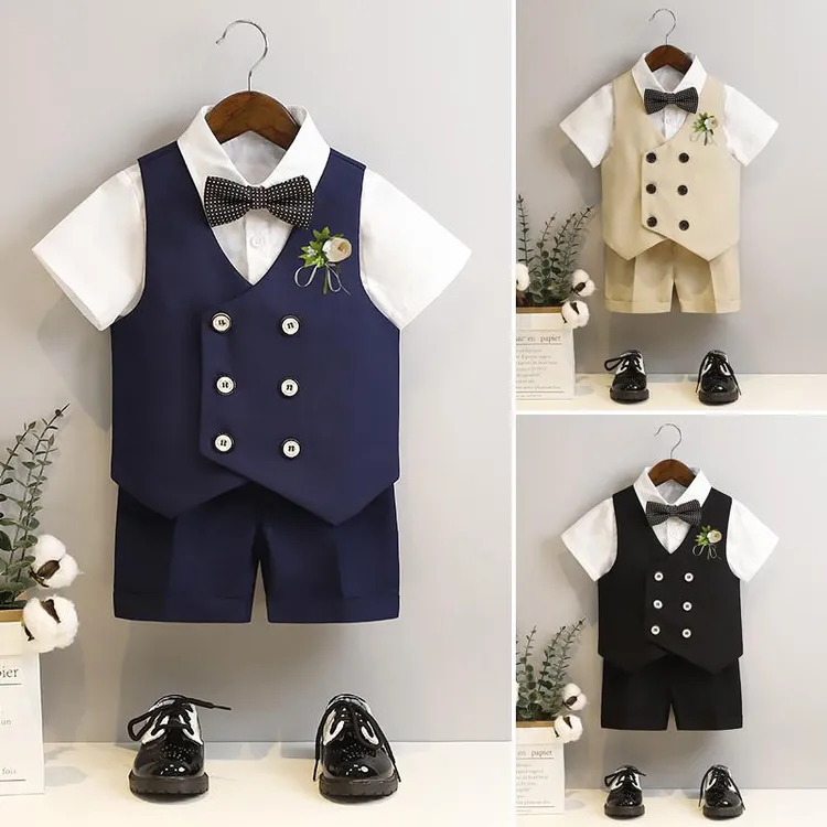 童装男童礼服儿童生日西装马甲衬衫演出夏季套装男孩宝宝花童婚礼