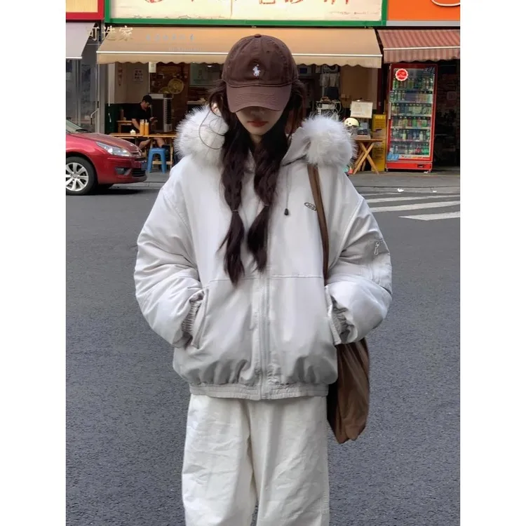 毛领棉袄女2025年冬季新款棉服加厚外套高级感宽松工装保暖棉袄