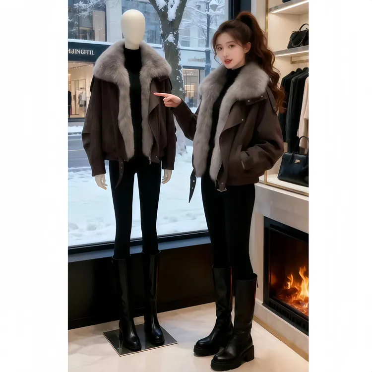 气质高级感绝美巨好看加厚毛毛棉服女今年流行爆款