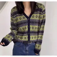 胖mm提花V领针织衫开衫宽松秋装新款洋气减龄小衫5886