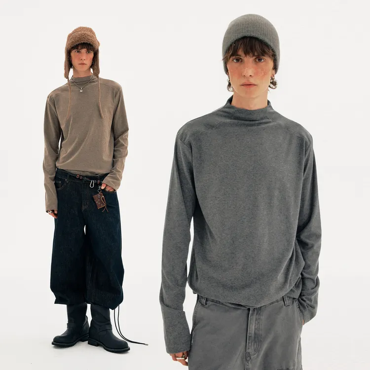 MADWITCH美式简约半高领长袖打底衫毛衣男女修身百搭高级感针织衫