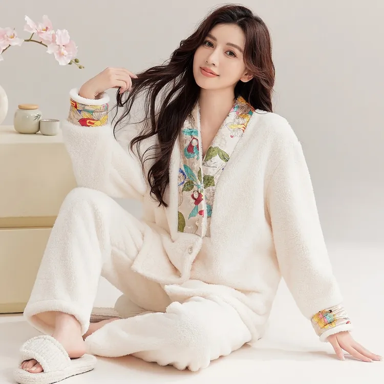珊瑚绒睡衣女冬季外穿长袖2025年新款法兰绒春秋天家居服套装秋冬