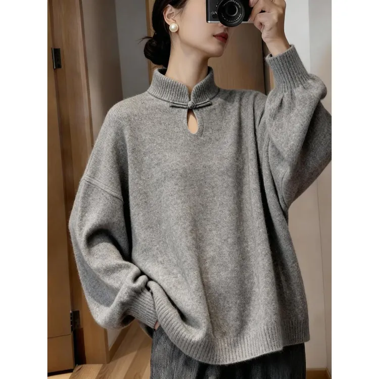 新中式洋气长袖针织衫女2025秋冬新款复古国风慵懒风显瘦气质上衣