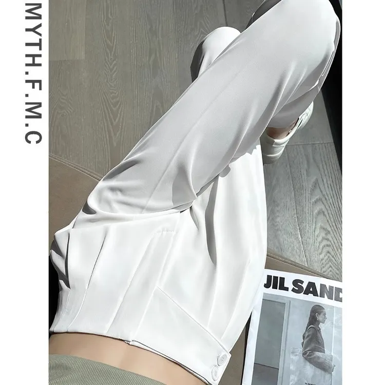 西服夏季薄款白色小个子感八分西装裤子女花裤显瘦九分烟管哈伦裤