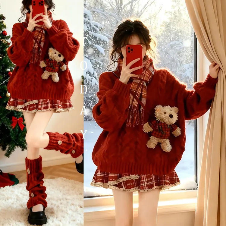 女大童红色本命年套装2026超火冬装一整套女孩洋气衣服初中生穿搭