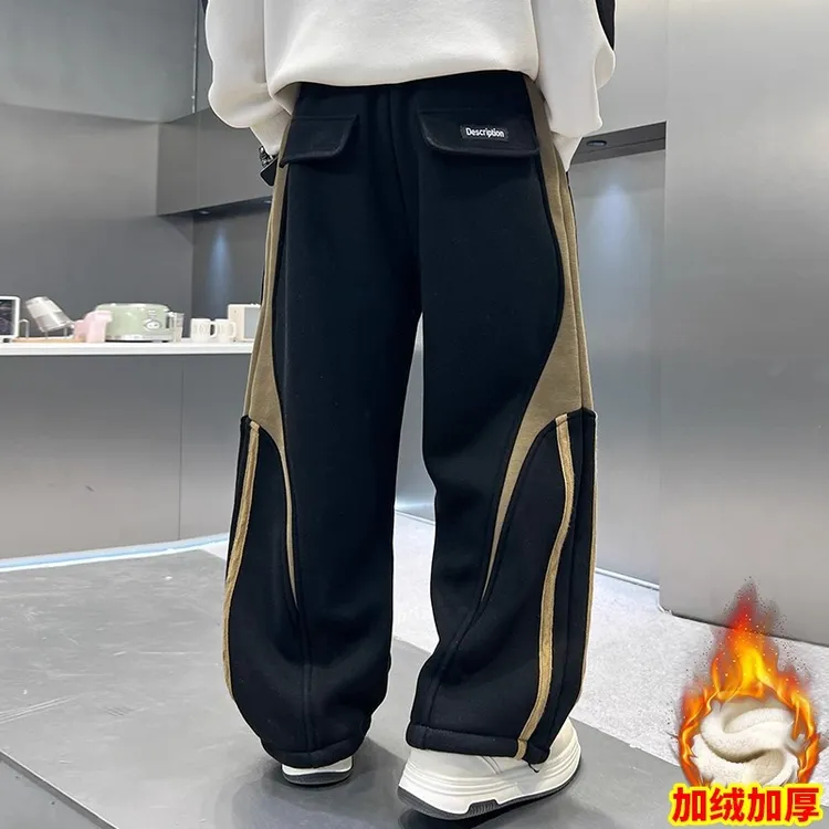 儿童装男童加绒裤子2025新款男孩中大童秋冬款加厚冬季运动卫裤潮