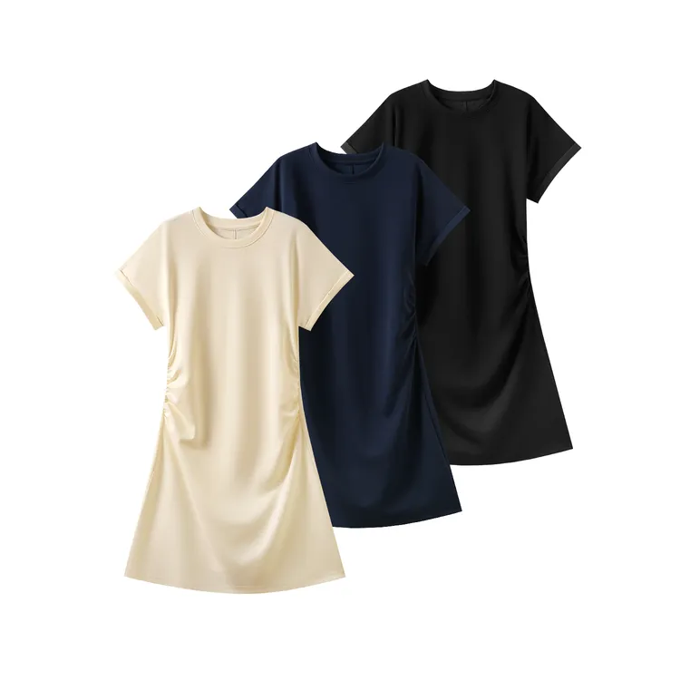 时尚气质休闲百搭纯色短袖简约连衣裙 SS26177