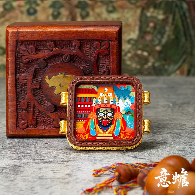 【意蟾金翅】方形皮壳唐卡纯手绘扎擦擦唐卡吊坠