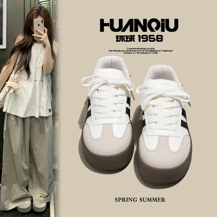 环球轻便时尚德训鞋女爆款2025新款阔腿裤百搭流行小白板鞋HC6956