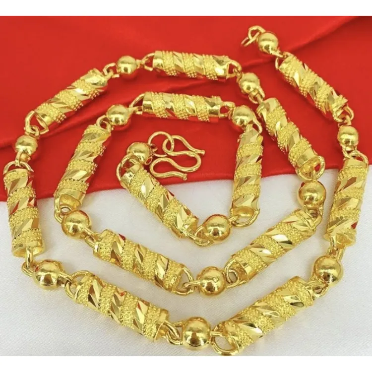 合金项链 【车花圆柱项链】2025新款金色磨砂素款时尚