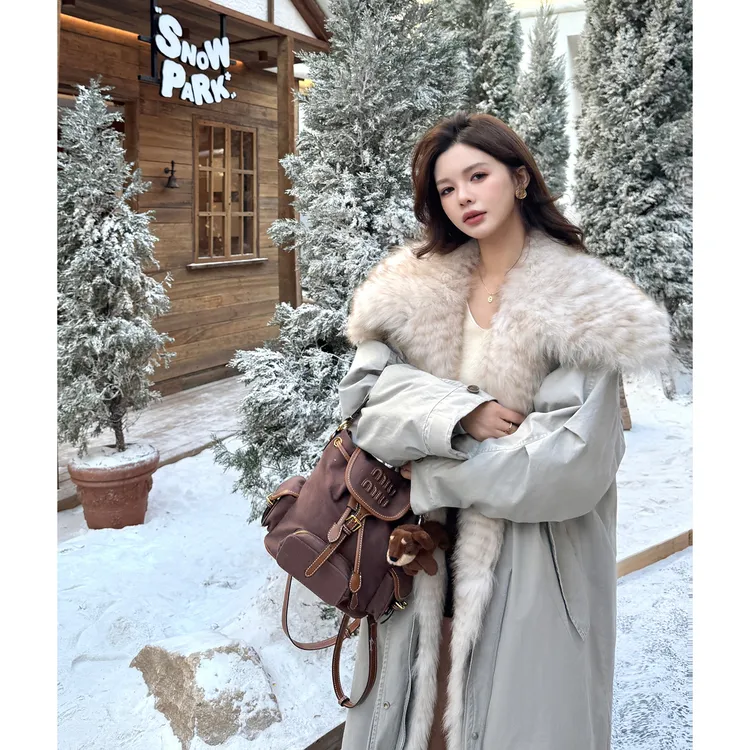 「爱尔兰初雪」冬日御寒狐狸毛皮草风衣长款派克大女主外套大衣