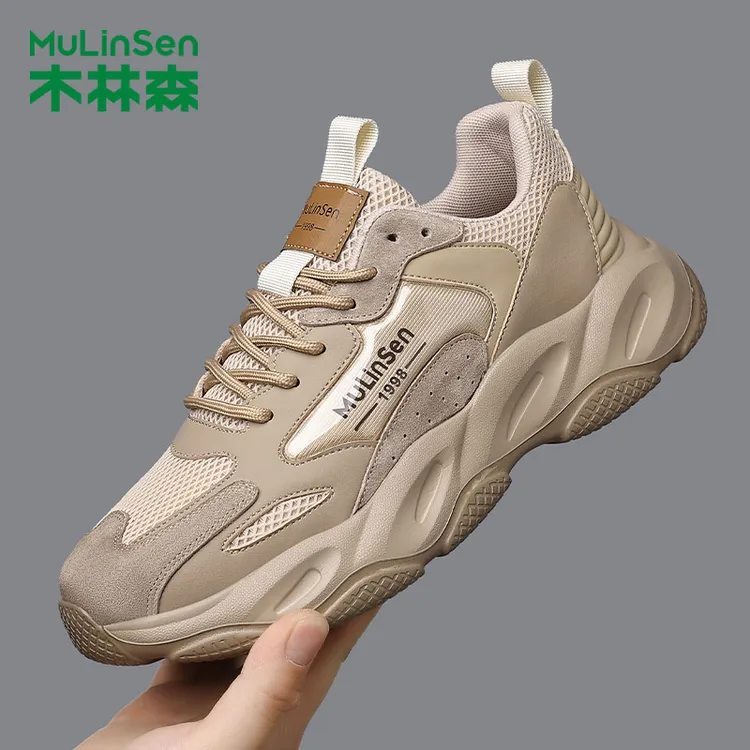 木林森男鞋2025新款夏季透气网面休闲运动鞋男士增高厚底老爹鞋子