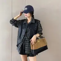 【两件套】翻领长袖衬衫搭配PU皮马甲上衣510