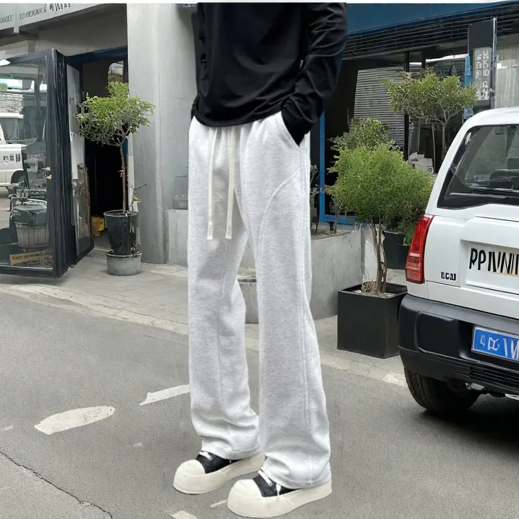 美式复古cleanfit垂感剪裁弯刀卫裤男潮流休闲灰色高级感百搭长裤