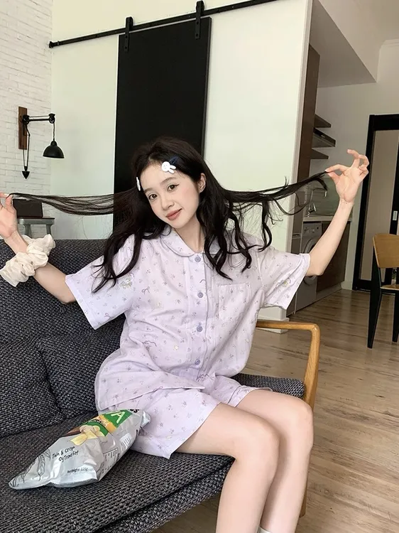 【熏衣紫兔】睡衣女夏季新款小清新碎花短袖舒适家居服可外穿套装