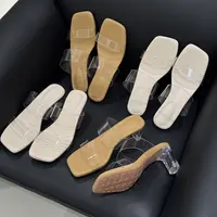 【胖福福大码女鞋】透明带水晶凉拖高跟仙女风夏季外穿舒适一字拖鞋